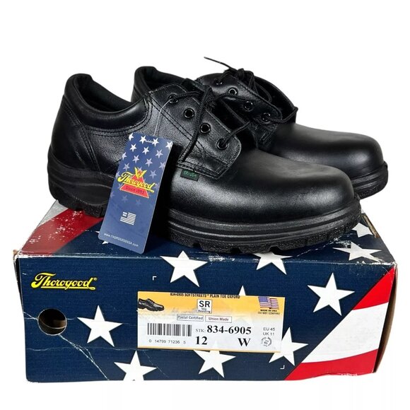 Thorogood Men's Black Oxford Work Shoes Size 12W Made In USA